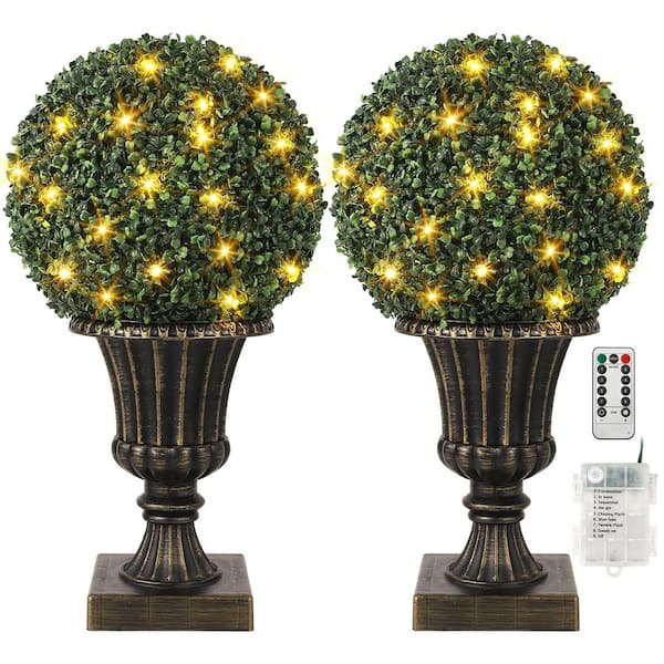 Unbranded 2Pcs,16inch Faux Boxwood Balls,Artificial Topiary Tree in Gold Pot for Outdoor,Fake Greenery Plants for Home Decor,2ft