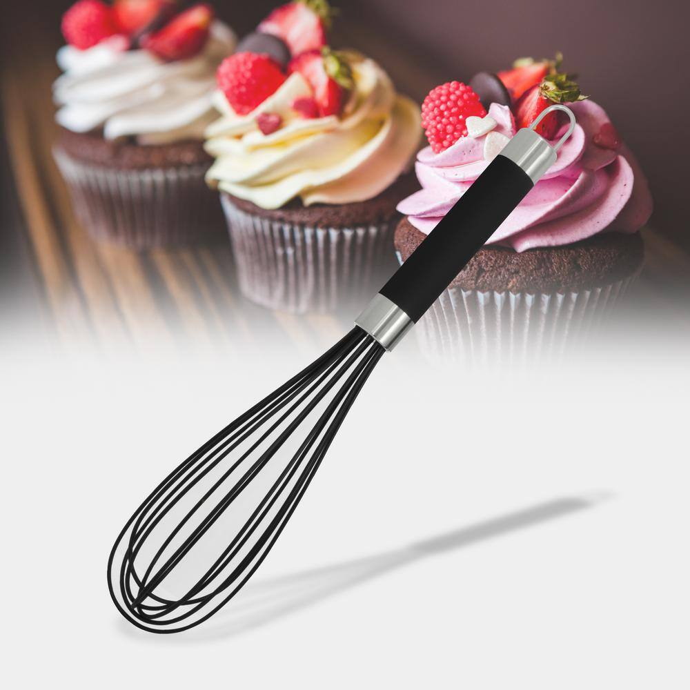 11" Black Silicone Balloon Whisk with Stainless Steel Handle