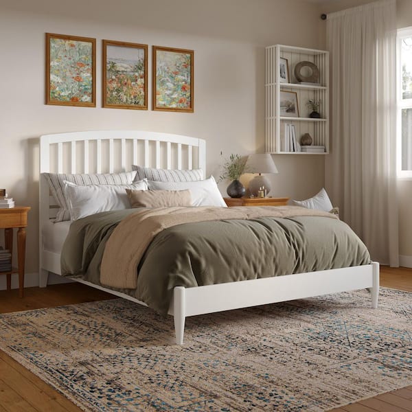 AFI Quincy White Solid Wood Frame Queen Low Profile Platform Bed