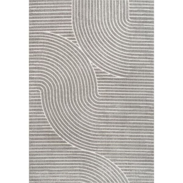 Gray/Ivory 5 ft. x 8 ft. Hallie High-Low Minimalist Curve Geometric Indoor/Outdoor Area Rug