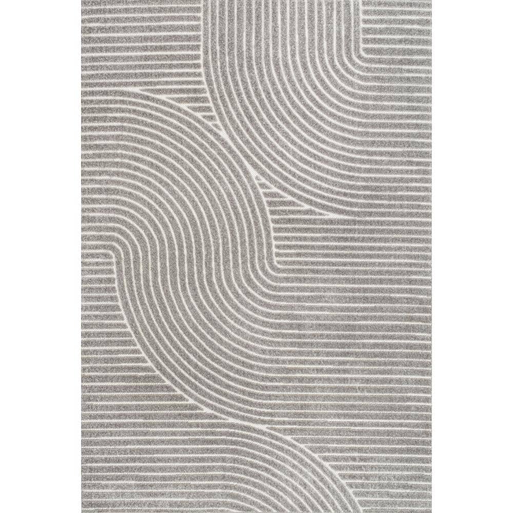 Gray and Ivory Geometric 4' x 6' Synthetic Area Rug