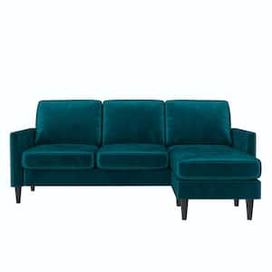 Winston 81.5 in. W Square Arm 3-Seat Velvet L-Shaped Sofa Sectional in Green with Reversible Chaise