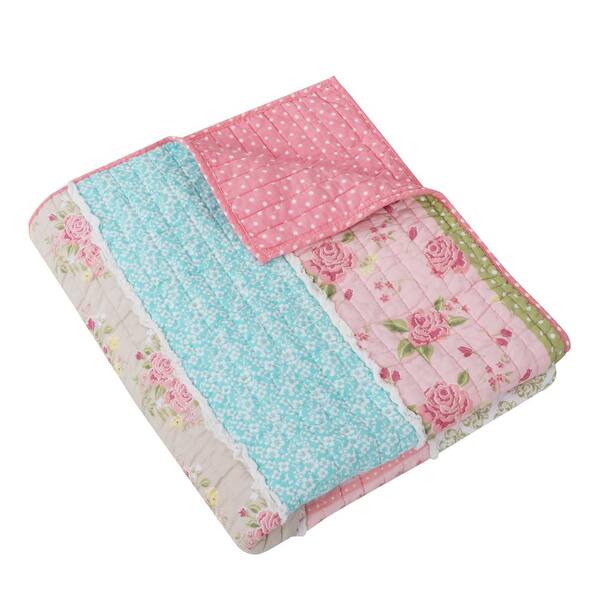 LEVTEX HOME Vintage Garden Pink Quilted Cotton Throw Blanket