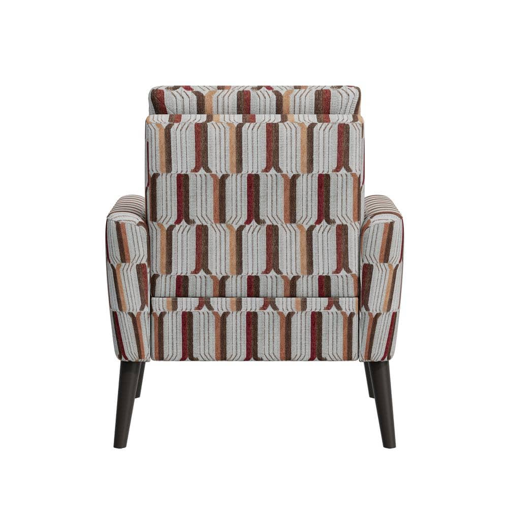 Mid-Century Modern Tan, Cream, and Red Stripe Barrel Accent Chair