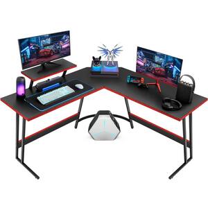 L Shaped Gaming Desk 51 in. Computer Corner Desk PC Gaming Table with Large Monitor Riser Stand(Black)