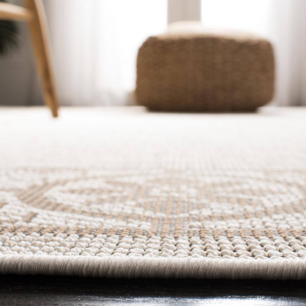 Ivory Beige Floral Reversible Synthetic 9' x 12' Area Rug