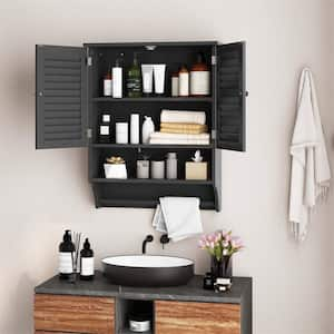 23.5 in. W x 8.5 in. D x 29.5 in. H Bathroom Storage Wall Cabinet with Louvered Doors and Towel Bar in Black