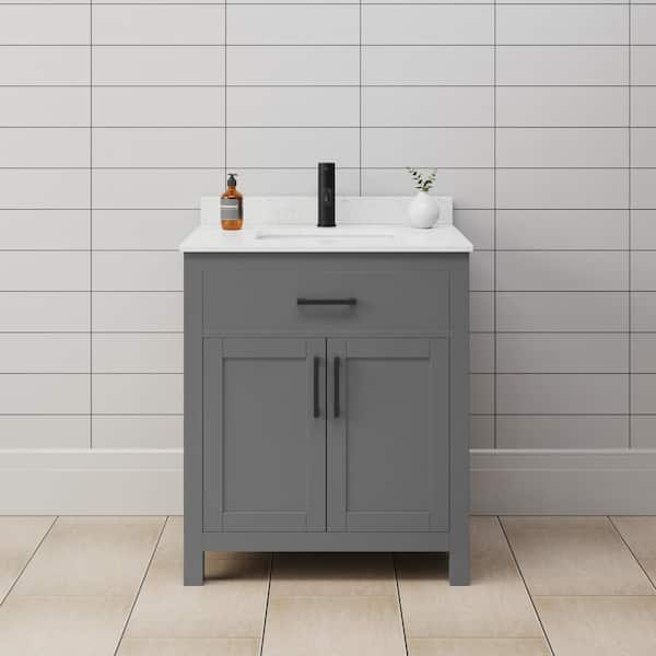 Wyndham Collection Beckett 30 in. W x 22 in. D x 35 in. H Single Sink Bathroom Vanity in Dark Gray with Carrara Cultured Marble Top