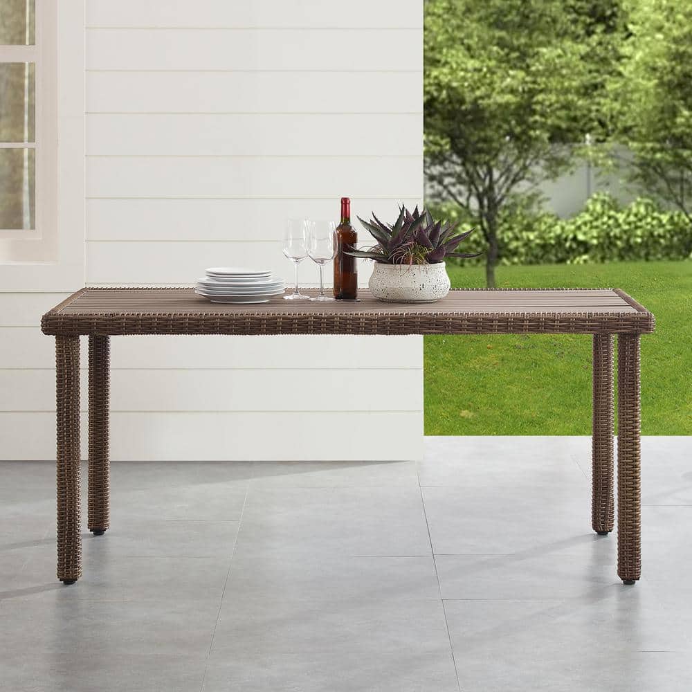 Bradenton Weathered Brown Wicker Outdoor Dining Table with Umbrella Hole