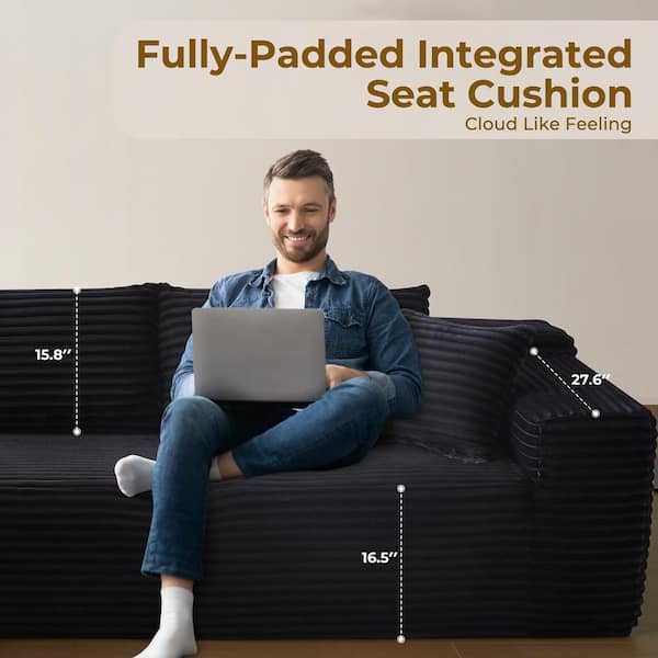 Allwex VIVI Corduroy Fabric L-Shape Modular Sectional Sofa - Thumbnail 3