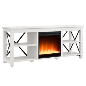 Sawyer 58 in. White TV Stand Fits TV's up to 65 in. with Crystal Fireplace Insert