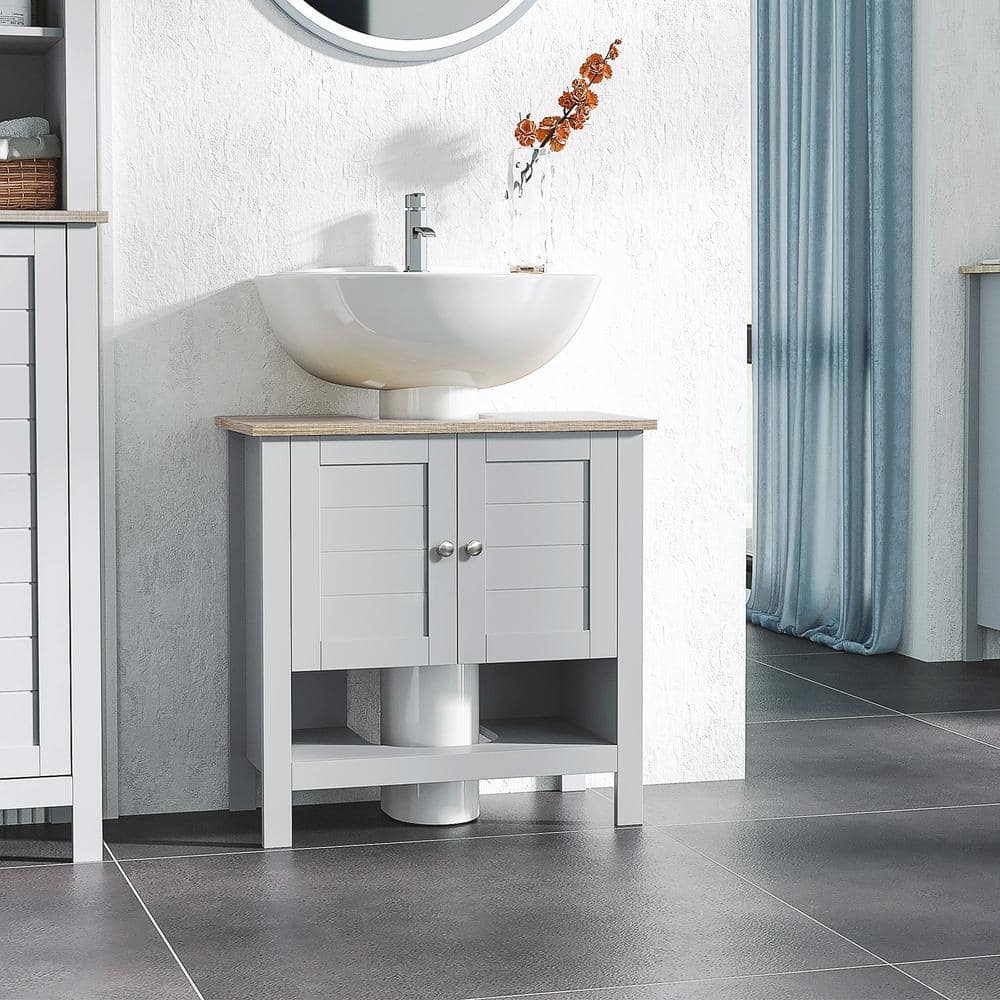 Gray MDF Pedestal Sink Cabinet with Adjustable Shelf