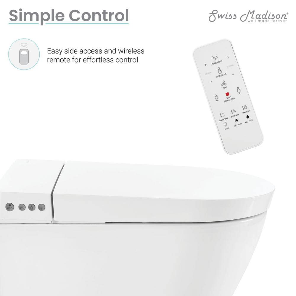 Hugo White Glossy Wall-Hung Elongated Smart Toilet with Bidet
