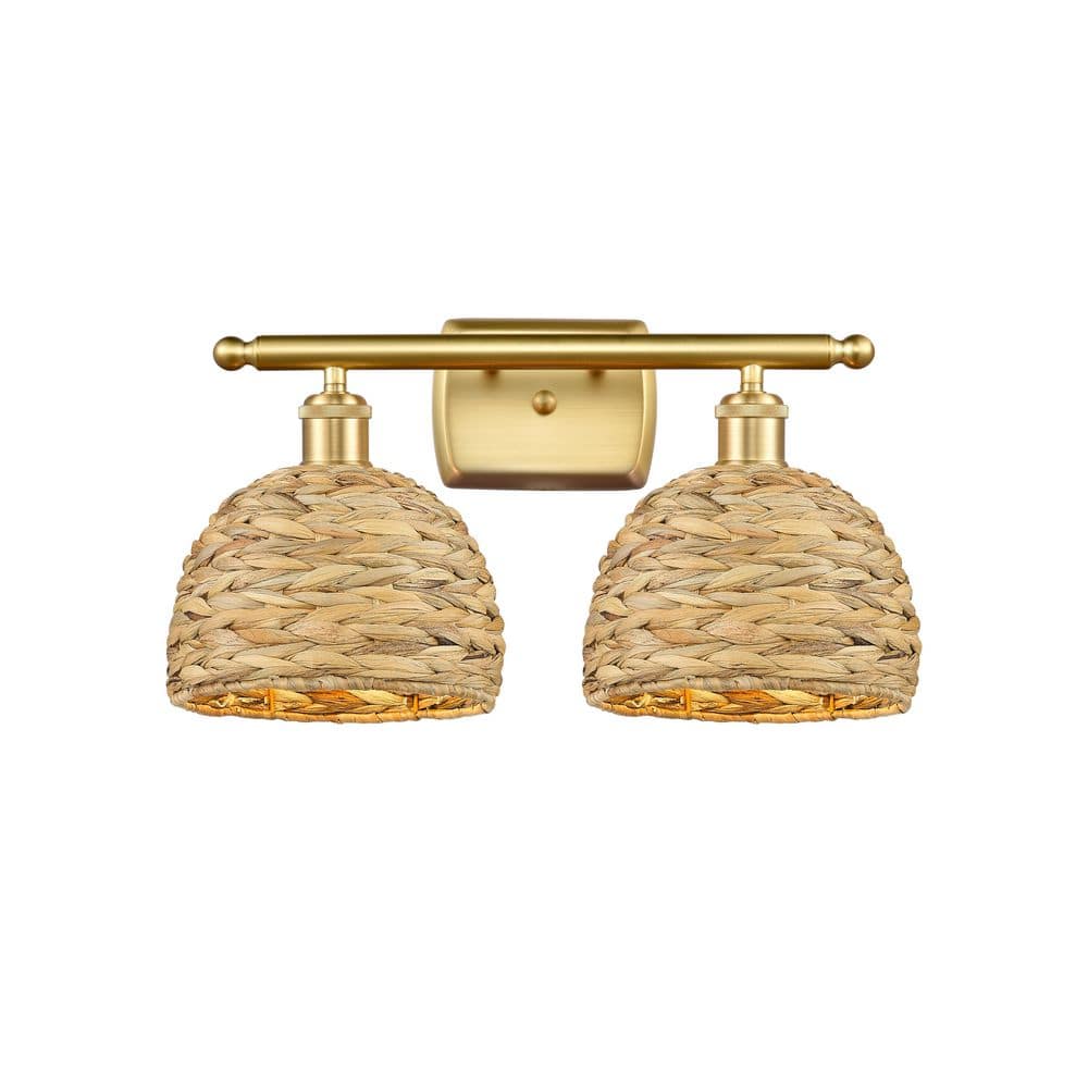 Woven Rattan 18 in. 2-Light Satin Gold Vanity Light with Rattan Shade price history on PriceWatchPro