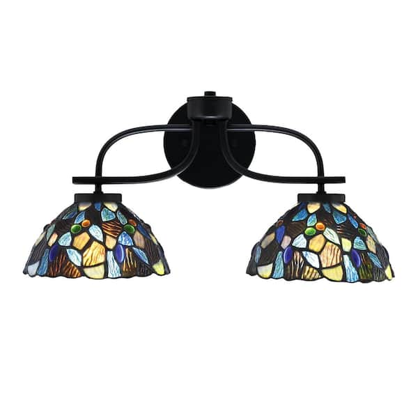 Siena 18.25 in. 2-Light Vanity Light Matte Black with Blue Mosaic