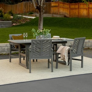 Grey Wash 5-Piece Extendable Wood Outdoor Patio Dining Set