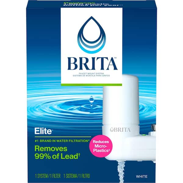 Brita Faucet Mount Tap Water Filtration System in White, BPA Free, Reduces Lead