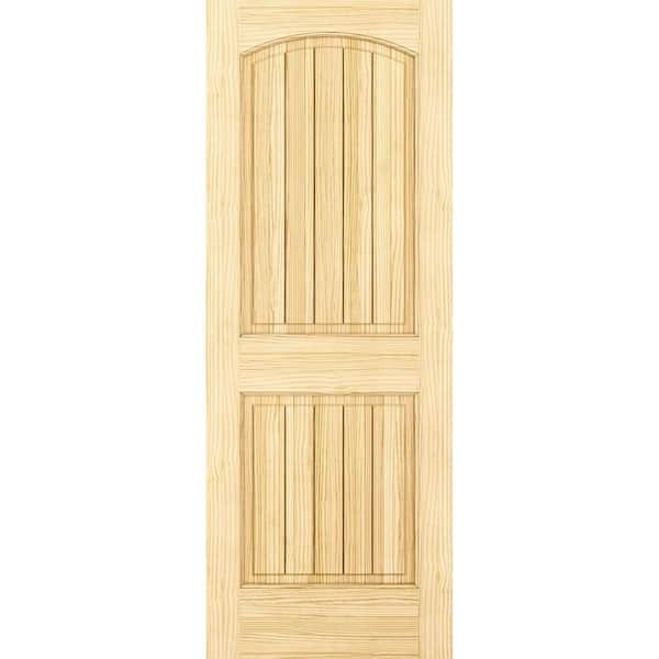 36 in x 80 in Colonial 2-Panel Arch Top V-Grooved Solid Core Clear Pine Wood Interior Door Slab