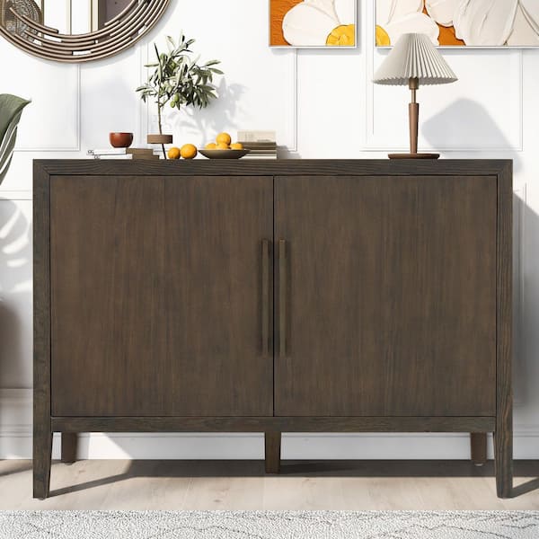 Dark Brown 33.60 in. H Storage Cabinet with Adjustable Feet, Metal Handles, Pine Veneer and 2 Doors
