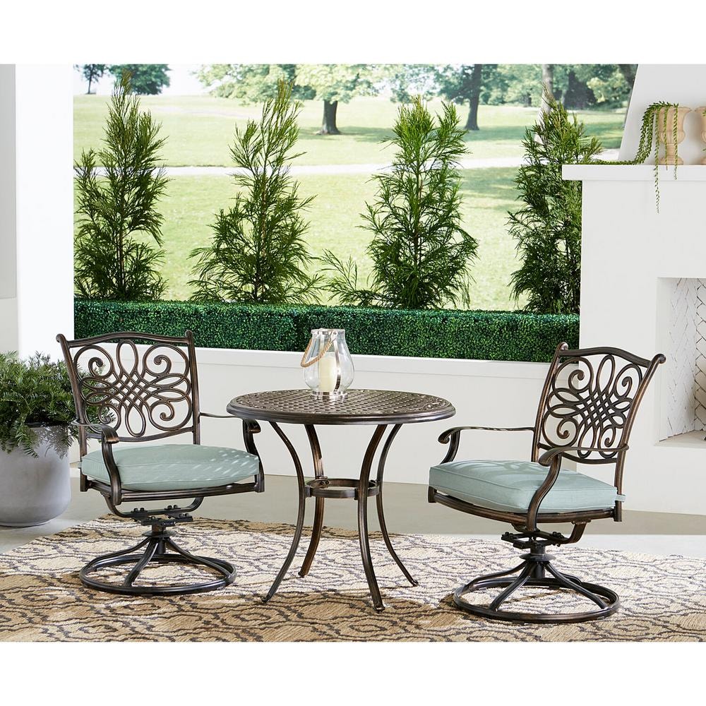 Renditions Bronze 3-Piece Patio Set with Blue Sunbrella Cushions