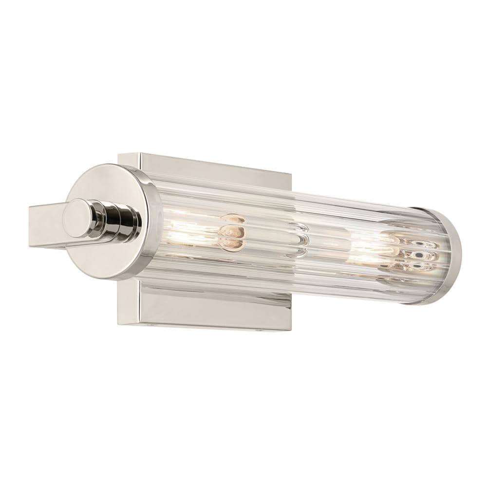 Polished Nickel Cylinder Wall Sconce with Clear Fluted Glass