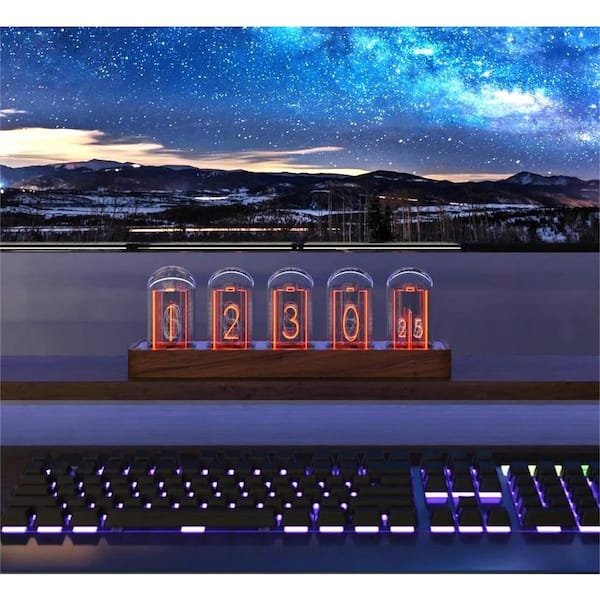 Afoxsos Nixie Tube Clock with Wi-Fi Sync, Alarm and Timer, 12/24H