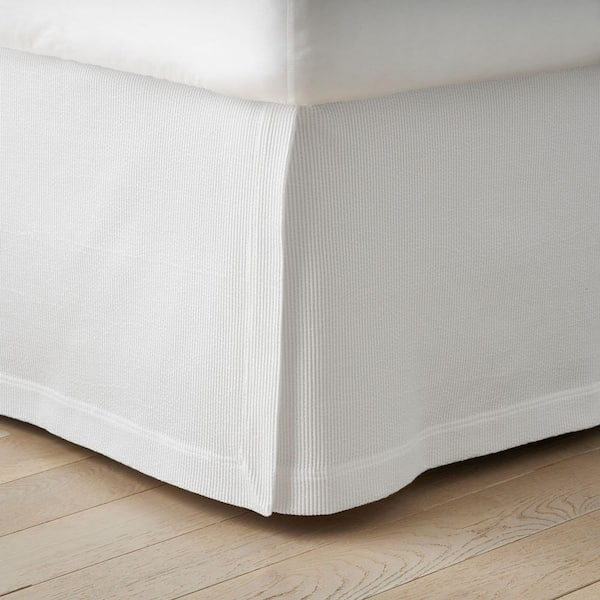 Company Cotton 18 in. Textured Stripe White King Bed Skirt