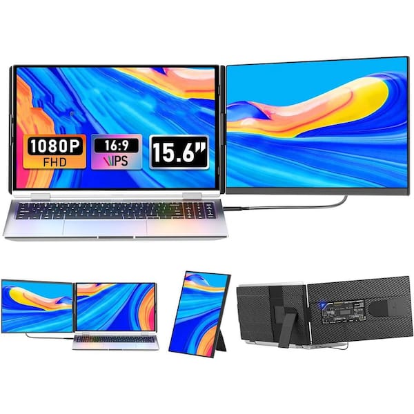 15.6 FHD 1080P IPS Laptop Screen Extender Portable Detachable Monitor with Breath Light for 13-17.3 Laptops