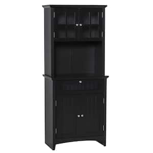 Black Kitchen Buffet Pantry Hutch with Framed Glass Door and Drawer