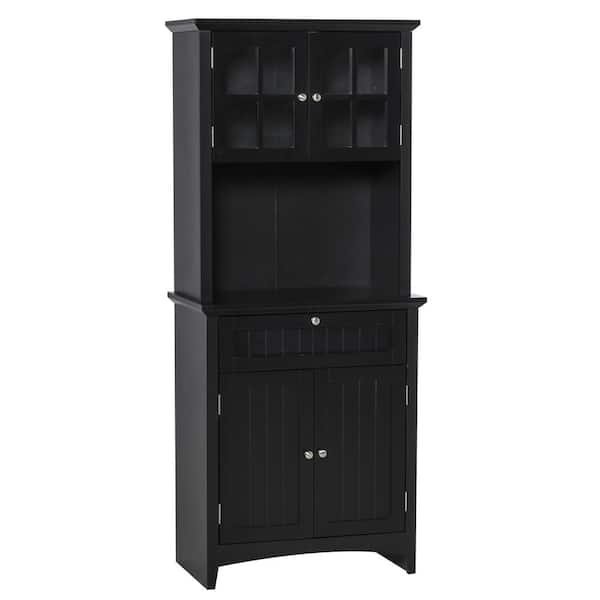 HOMCOM Black Kitchen Buffet Pantry Hutch with Framed Glass Door and Drawer