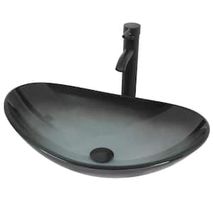 Glass Oval Vessel Sink in Black Grey