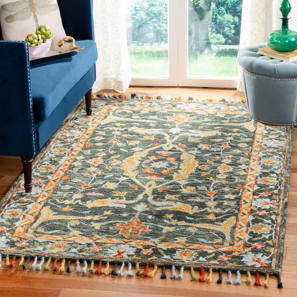 Aspen 10 ft. x 14 ft. Olive/Rust Border Floral Area Rug