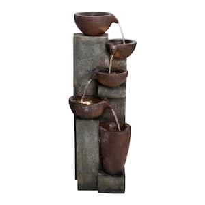 39.7 in. Resin Outdoor Fountain -5-Tier Modern Water Feature, Garden Waterfall Fountain with Lights for Patio, Yard