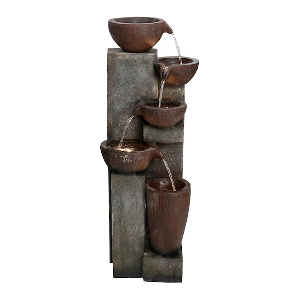 Watnature 39.7 in. Resin Outdoor Fountain -5-Tier Modern Water Feature ...