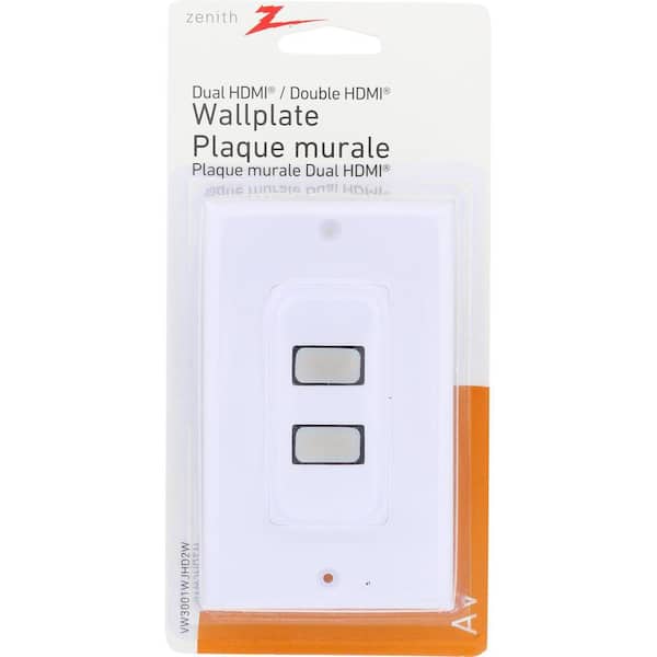 Dual HDMI Pass Through Double Gang Wall Plate with One Decorative Cutout -  White, Dual Gang Wall Plates, AV Wall Plates