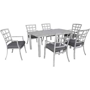 Spring Lake 7-Piece Aluminum Outdoor Dining Set with Gray Cushions and 62"X36.5" Slat Top Table