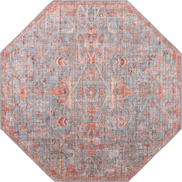 Nostalgia Olivia Antique Blue 8 ft. Octagon Machine Washable Area Rug