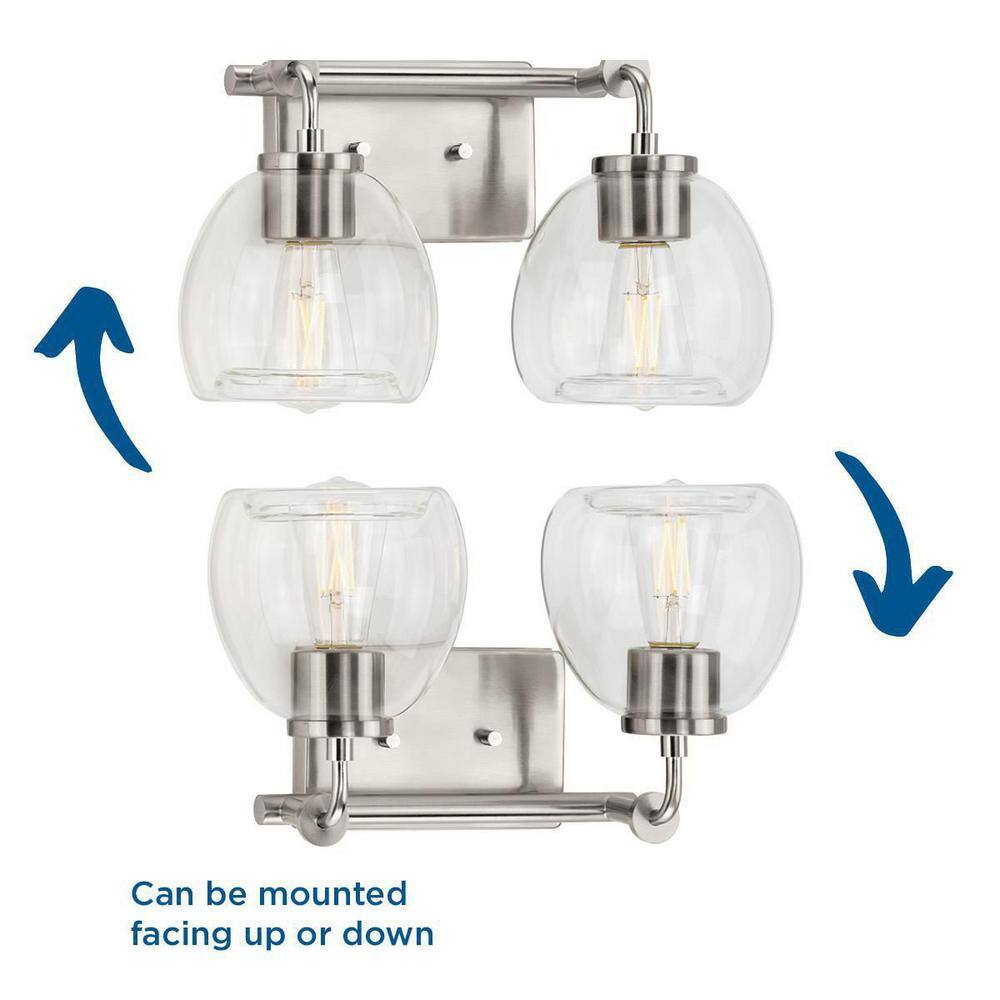 Caisson 14.62" Brushed Nickel Vanity Light with Clear Glass Shades