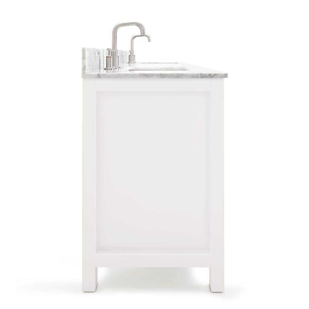White Marble Top Double Freestanding Vanity with Rectangular Basins