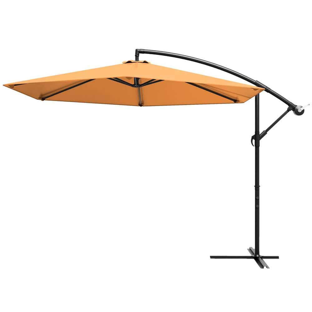 10 ft. Metal Pole Cantilever Tilt Patio Umbrella in Orange