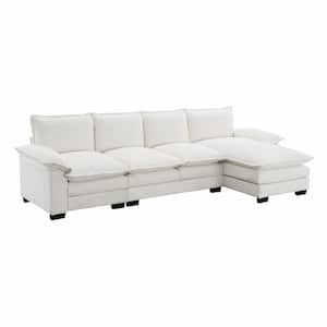 118 in. Modern Straight Arm Chenille Rectangle Sofa in Beige with Double Seat Cushions