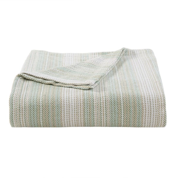 Sandy Shore Stripe 1-Piece Green Cotton King Blanket
