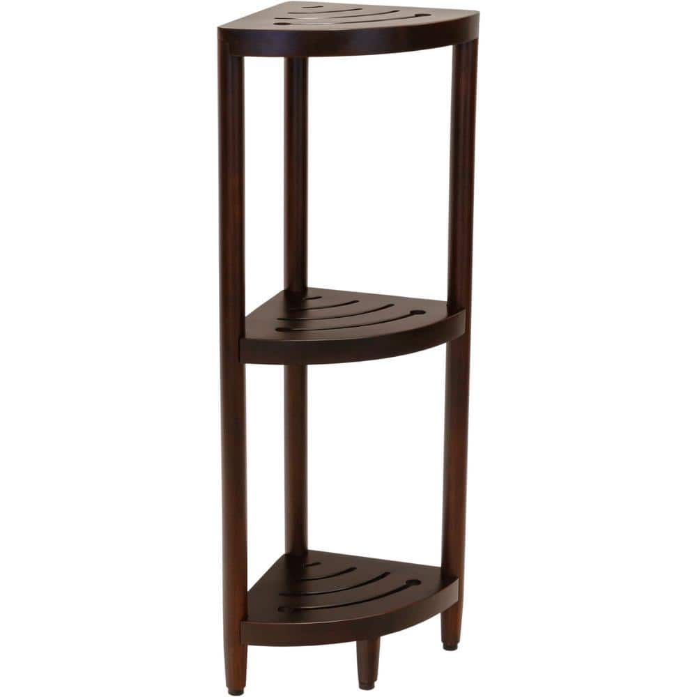 Kai 12 in. x 12 in. x 40.25 in. Corner Mocha-Shield Finish 3-Tier Teak Hous