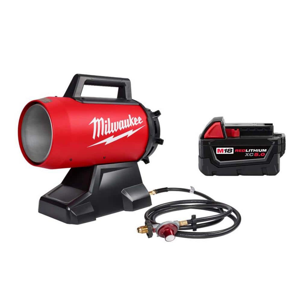 Milwaukee M18 70,000 BTU Forced Air Propane Heater with 5.0Ah Battery  0801-20-48-11-1850 - The Home Depot