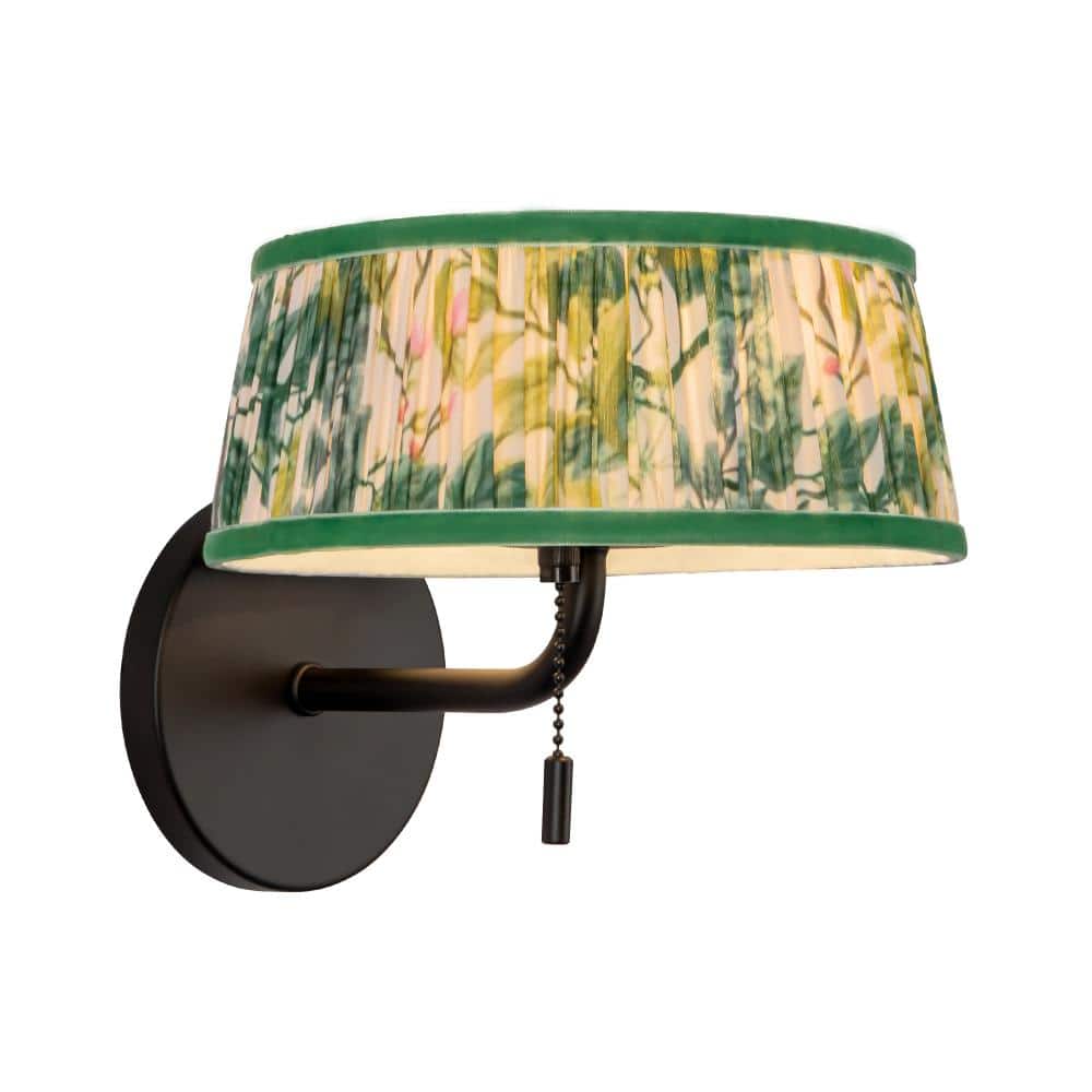 Scout 7-in Matte Black Wall/Vanity Light with Patterned Pleated Green Linen Shade price history on PriceWatchPro