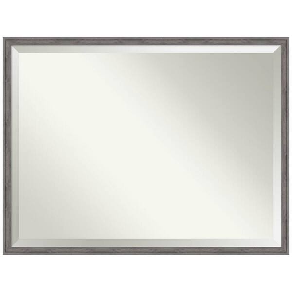 Amanti Art Florence Grey 41.75 in. x 31.75 in. Beveled Casual Rectangle Framed Bathroom Wall Mirror in Gray