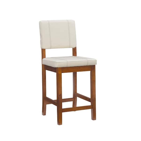 Linon Home Decor Milano 24.8 in. Cream High Back Wood Counter Stool with Faux Leather Seat