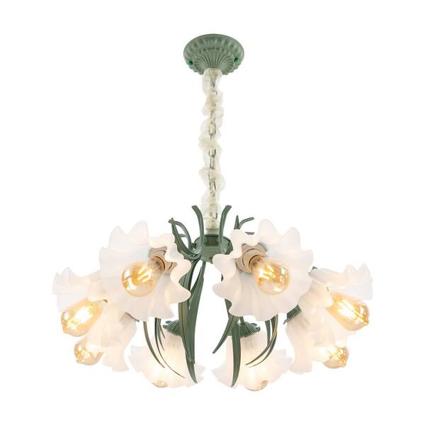 OUKANING 25.59 in. 8-Light Green Modern Flower Shape Chandelier for Dining Room and Living Room with No Bulbs Included