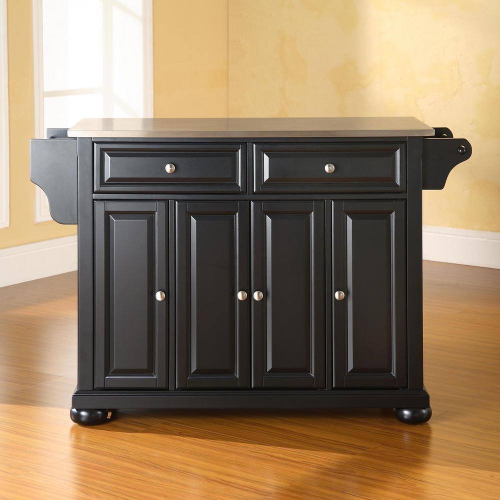 Black Stainless Steel Top Kitchen Island with Storage