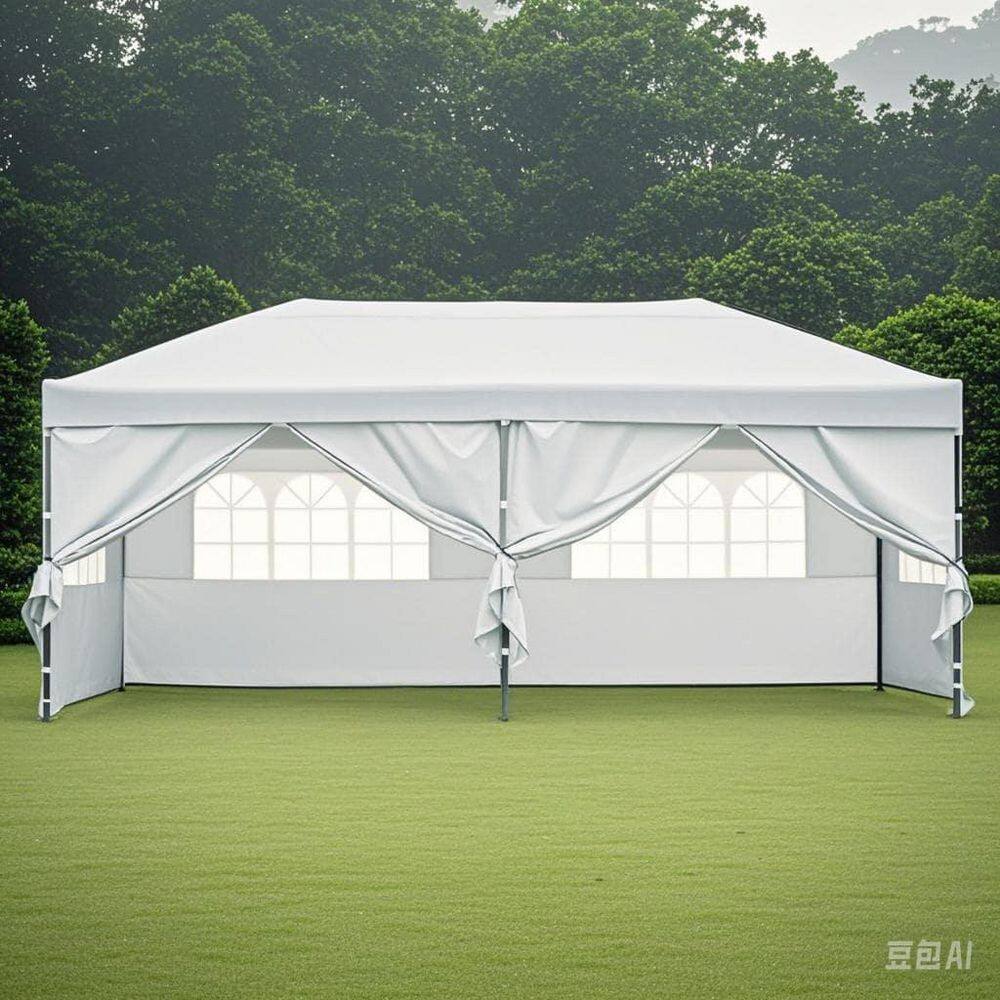9.7 ft. x 19.2 ft. White Pop Up Canopy with Sidewalls for Parties with Whee